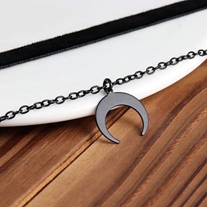Gothic Layered Necklace, Black Velvet Choker with Dark Pendant | Soft Velvet Choker, Black Pendant, Layered Chain, Dark Academia Aesthetic, Alt Fashin Jewelry, Goth Gift for Women - style: Black Sailor Moon