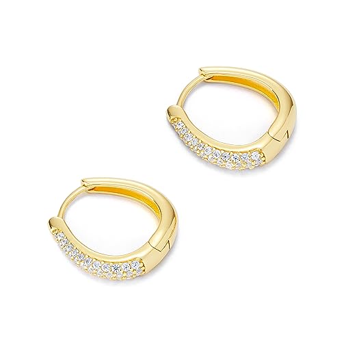 Amazon Essentials Sterling Silver Pave Cubic Zirconia Oval Hoops - color: Yellow Gold