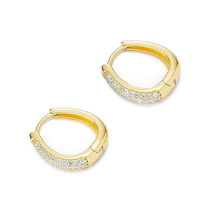 Amazon Essentials Sterling Silver Pave Cubic Zirconia Oval Hoops - color: Yellow Gold