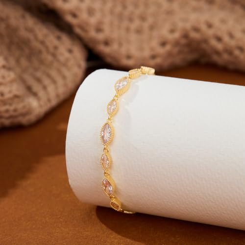 FANZE Gold Plated Cubic Zirconia Tennis Bracelets for Women Dainty Trendy Adjustable Bracelet Jewelry Gift for Ladies Wedding Mother Birthday Anniversary - style: Marquise CZ bracelet