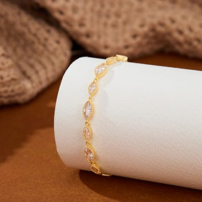 FANZE Gold Plated Cubic Zirconia Tennis Bracelets for Women Dainty Trendy Adjustable Bracelet Jewelry Gift for Ladies Wedding Mother Birthday Anniversary - style: Marquise CZ bracelet