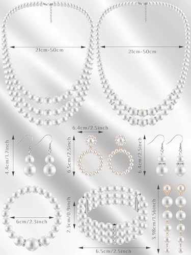 BBTO 8 Pcs Pearl Necklace and Earrings Set for Women Pearl Jewelry Set Faux Necklace Earrings Simulated Bracelets - style: Graceful Style