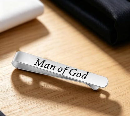 LQRI Man Of God Tie Clip Father's Day Baptism Religious Accessories Godfather Christian Gifts Pastor's Appreciation Gifts