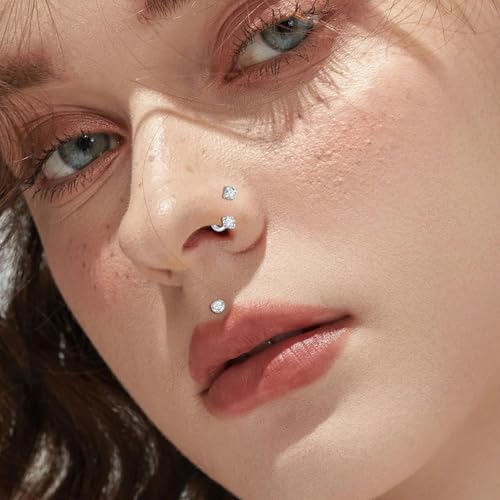 18G 20G Horseshoe Nose Rings Studs,Surgical Steel Nose Ring Pink Cubic Zirconia Nose Piercing,Internally Threaded Nose Rings For Women,Pink and Silver Zirconia - color: 12PCS-18G-Gold-Replacement Ball