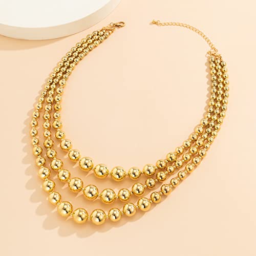 COLORFUL BLING Exaggerated Layered Beads Pendant Chunky Gold Chain Chunky Bib Statement Choker Stackable Strand Necklace for Women Hip Hop Jewelry - color: gold three layer