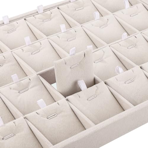 24 Grid Stackable Jewelry Tray Organizer with Removable Divider Velvet Tray | Jewelry Display Tray for Earrings Necklaces Bracelet Rings Display Showcase - Beige - color: Beige