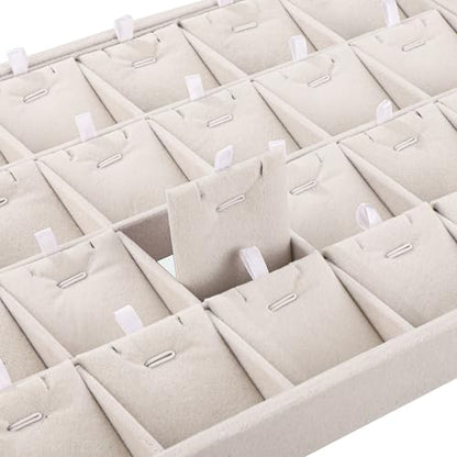 24 Grid Stackable Jewelry Tray Organizer with Removable Divider Velvet Tray | Jewelry Display Tray for Earrings Necklaces Bracelet Rings Display Showcase - Beige - color: Beige
