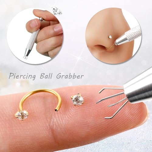 ONESING 9-40 Pcs Nose Rings - Hoops, Studs & L Shape - Hypoallergenic Stainless Steel Nose Piercings for Women & Men - color: 20G-Clear CZ -Gold
