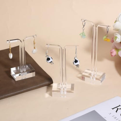 Acrylic T-Bar Earring Display Stand, 3 PCS Hanging Earring Holder Jewelry Holder for Earrings Necklaces & Bracelets, Clear Countertop Jewelry Organizer for Retail & Home, Photography Props
