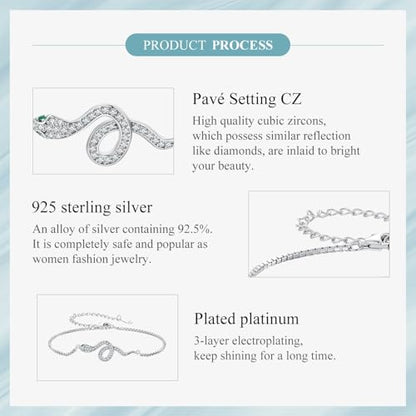 925 Sterling Silver Adjustable Bracelet for Women Jewelry Gifts - color: Silver Snake
