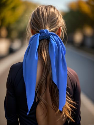 Pack of 2 Knotted Bow Hair Scrunchies Elastic Hair Scarf Hair Ties Bands Satin Hair Ribbon Scrunchy Ponytail Holder for Women and Girls,Hair Scarf Scrunchies,Hair Accessories (Royal Blue) - color: Royal Blue