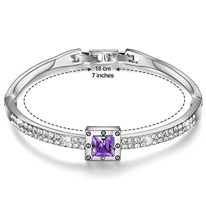 Fasion Jewelry Spiritual Guidance Bangle Bracelets For Women 18K Gold Plating Adjustable Bracelets with Crystal for Wife Girlfriend or Mothers, - color: White Gold Purple