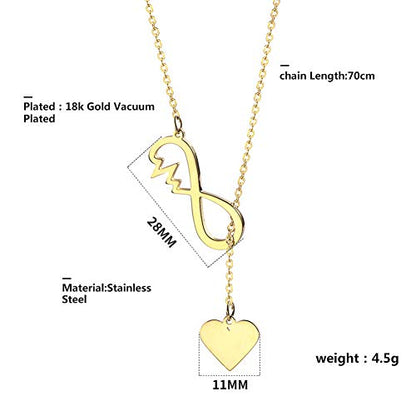 18K Gold Plated Stainless Steel Bee Honeycomb Pendant Necklace, Adjustable Y Lariat Conch/Guitar/Horseshoe Necklace for Women - color: Gold, style: Infinity Heart