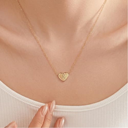18k Gold Plated Heart Pendant Letter Necklaces for Girls Stainless Steel Initial Necklace for Women Birthday Gifts for Girls Women - color: Brushed Gold, style: Letter K