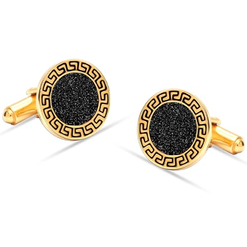 LeCalla 925 Sterling Silver Men's Cufflink | Silver Cufflinks For Men Jewelry | 14K Gold-Plated Cufflinks Business Wedding Shirt Accessories Gift for Son, Father, Husband - style: Glitter Greek-Key