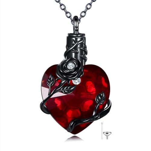 Halloween Necklace 925 Sterling Silver Black Rose Rib Cage Heart Pendant Necklace Halloween Jewelry Gifts for Women Gothic Party - style: Black Rose-Urn