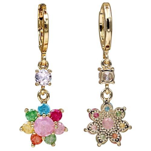 18K Gold Plated Flower Dangle Earrings for Women, Hypoallergenic Cubic Zirconia Earrings, Elegant CZ Drop Earrings, Statement Jewelry Gifts Party Fashion - style: Dangle-Flower-IceMix
