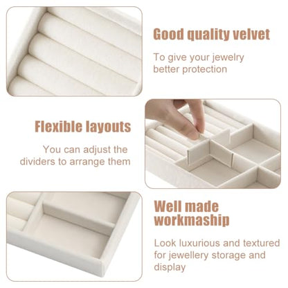 10 Pack Jewelry Organizer Tray Drawer Inserts Stackable Velvet Liner Dividers Customizable Jewellery Box Foam Ring Earring Holder Necklace Bracelet Storage Display Dish Flat in Dresser Vanity - color: Beige