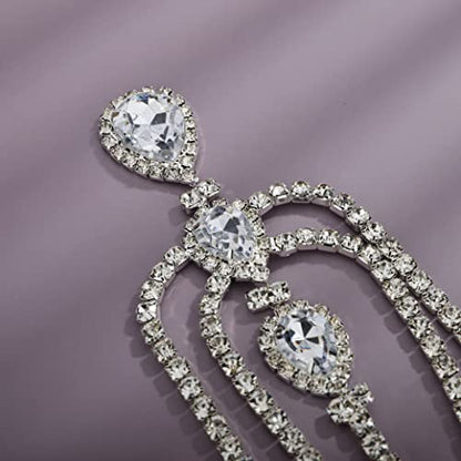 Bohemian Full Silver Rhinestone Chain Claer Crystal Head Chain Clip Drop Pendant HeadPieces Forehead Headband Hair Accessories for Wedding Brides Party Prom Costume (Silver) - color: Silver