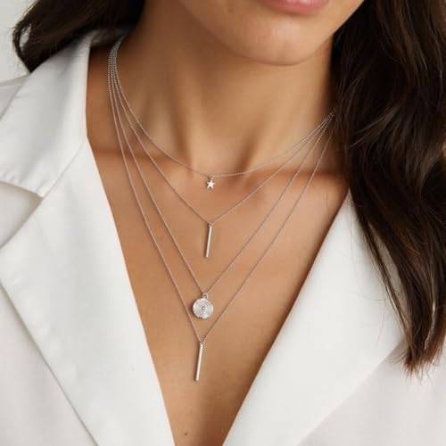 Necklace for Women with Circle and Bar Pendants Layered Jewelry Versatile Design - color: Star