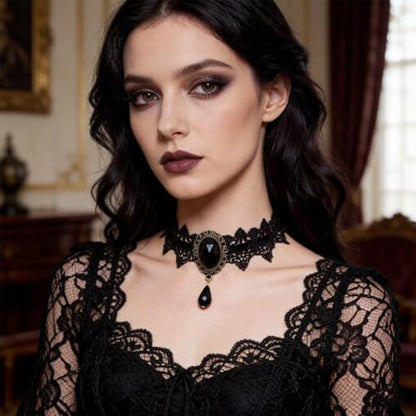 Goth Black Lace Choker Necklace for Women Gothic Vampire Necklace Halloween Victorian Dress Costume Accessories - color: Black2