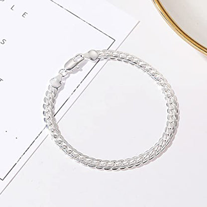 Gold Figaro Chain Bracelet Dainty Curb Cuban Link Chain Bracelet Simple Thin Chain Wrist Bracelet with Lobster Lock Clasp Minimalist Bracelet Jewelry Gifts for Women and Men - color: Silver