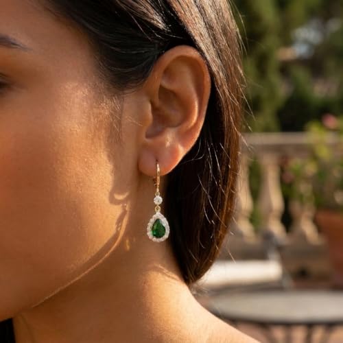 Sonateomber Gold Silver Small Hoop Dangle Earrings for Women, Trendy Dainty Rhinestone CZ Dangling Prom Wedding Leaf Flower Snowflake Butterfly Starfish Fashion Jewelry Gift - color: Green Tear