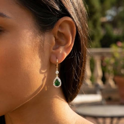 Sonateomber Gold Silver Small Hoop Dangle Earrings for Women, Trendy Dainty Rhinestone CZ Dangling Prom Wedding Leaf Flower Snowflake Butterfly Starfish Fashion Jewelry Gift - color: Green Tear