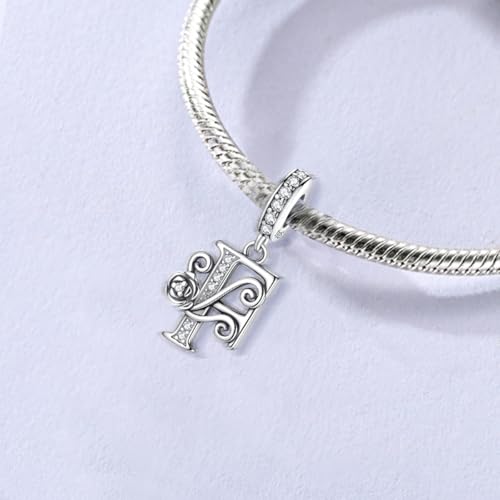 LNQOBU Complete A~Z Alphabet Charm Letter Beads, Solid 925 Sterling Silver with Cubic Stones Rose Alphabet Charm fits Pandora Bracelets Necklace Women Jewelry - color: CYT-F