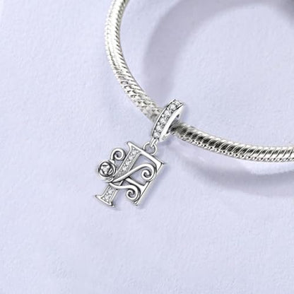LNQOBU Complete A~Z Alphabet Charm Letter Beads, Solid 925 Sterling Silver with Cubic Stones Rose Alphabet Charm fits Pandora Bracelets Necklace Women Jewelry - color: CYT-F