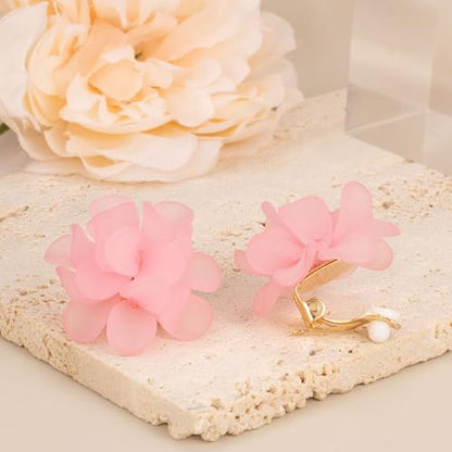 LAXPICOL Fashion Flower Clip On Earrings For Women Cute Lovely Acrylic Flower Earrings No piercing Earrings - color: pink