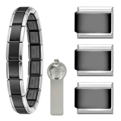 papasgix Italian Charm Bracelets, 9mm Italian Charm Bracelet Links | 9mm Stainless Steel Italian Charms, Detachable Personalized - color: Black+Silver