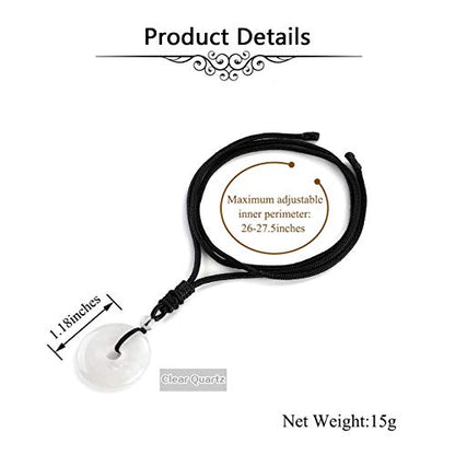 Jovivi 30mm Circle Donut Healing Crystals Necklace Natural Semi-Precious Chakra Gemstone Stone Amulet Lucky Coin Donuts Charm Protection Quartz Reiki Pendant Necklace for Men Women Adjustable Rope - color: Clear Quartz Crystal