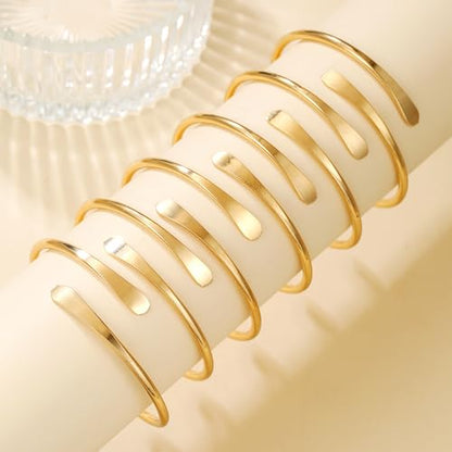Gold Bangles for Women, 12 Pcs Boho Stackable Bracelets Multi Layer Textured Chunky Bracelets Jewelry Set for Women - color: 6 pcs gold bangles