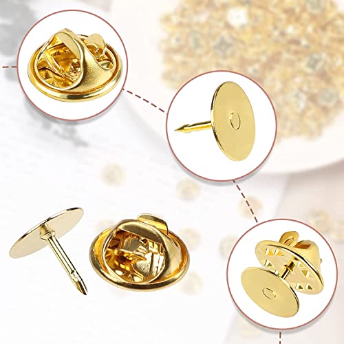 JANYUN 120 Pairs Butterfly Clutch Tie Tacks Pin Back Blank Metal Locking | Metal Holder Clasp Lock Backings,Replacement with 8mm Length 10mm Width Blank Pins for Brooch Lapel Enamel Craft Making - color: Silver Gold, size: 10mm