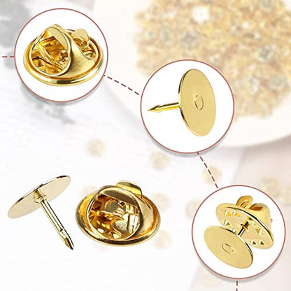 JANYUN 120 Pairs Butterfly Clutch Tie Tacks Pin Back Blank Metal Locking | Metal Holder Clasp Lock Backings,Replacement with 8mm Length 10mm Width Blank Pins for Brooch Lapel Enamel Craft Making - color: Silver Gold, size: 10mm