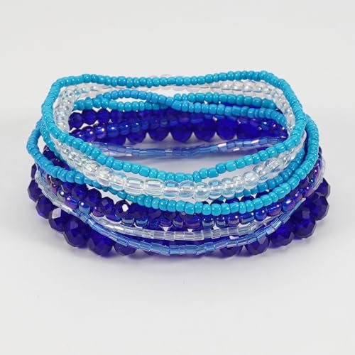 Boho Colorful Stackable Crystal Glass Beads Stretch Bracelets Multilayered Bracelets for Women Bohemian Jewelry - color: Blue 9pcs