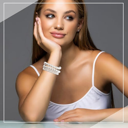 Coolrunner Ladies Faux Pearls Accent Off White Stretch Wrist Bracelet Jewelry (Pearl style3) - style: Style 2