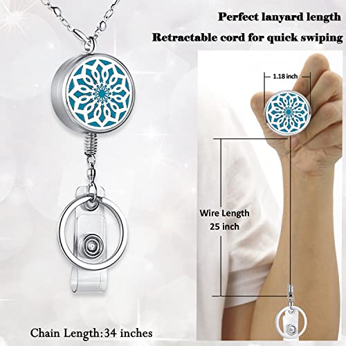 Retractable Lanyard, Lanyards for ID Badges, Flower Diffuser Lanyard | Teacher Lanyard, ID Badge Holder with Lanyard Necklace Keychain Cute Nurse Badge Reel, Silver Badge Lanyards for Women - color: 5-retractable-flower
