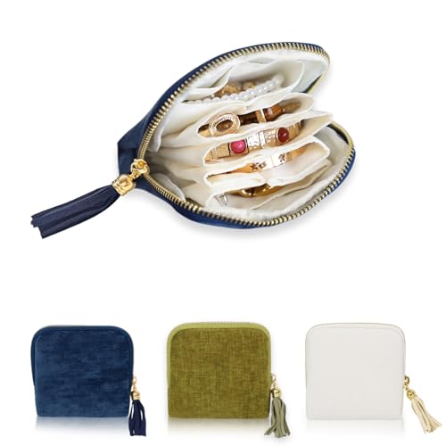 Stratalife Small Travel Jewelry Case, Velvet Storgae Pouch | Portable Jewelry Organizer for Gemstones Healing Crystal & Bracelets Bangles, 6 Pouches Ring Holder with Zipper, Blue Tassel - color: Royal Blue