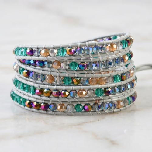 YGLINE Natural Stone Wrap Bracelet for Women Boho Bracelets Healing Crystal Beaded Bracelet Adjustable 3/5 Wraps Bracelet Handmade Birthday Gifts for Women - color: Crystal(5 wraps)