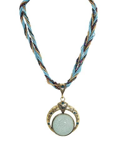 MINACHI Multilayer Beads Chain Necklace, Turquoise-Toned Stone Pendant, Vintage Hippie Retro Bohemia Style, Fashion Jewelry for Women - style: Necklace NEC.001