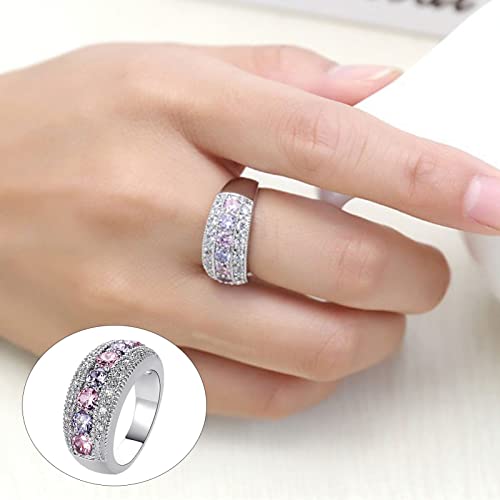 925 Sterling Silver Spinner Ring Meditation Ring Band Wide Hammered Worry Band - color: Pink Purple