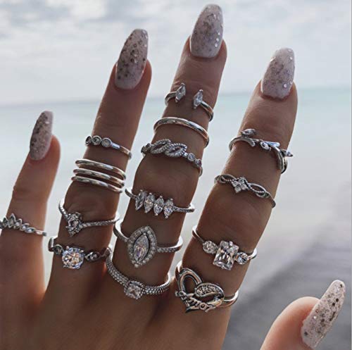 HUJUON 27-34PCS Knuckle Rings Set for Women Stackable Finger Ring Sets Vintage Joint Midi Rings Gold/Silver Star Moon Stacking Rings for Women - style: 34PCS