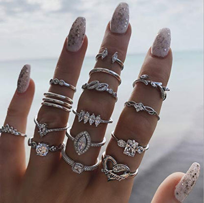 HUJUON 27-34PCS Knuckle Rings Set for Women Stackable Finger Ring Sets Vintage Joint Midi Rings Gold/Silver Star Moon Stacking Rings for Women - style: 34PCS