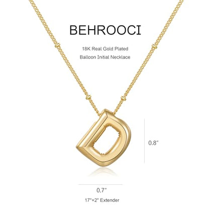 Gold Bubble Initial Necklace for Women Balloon Letter Necklace 18K Gold Plated Dainty Alphabet Pendant Puffy Name Personal Necklace - color: D