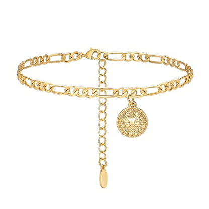 Anklets for Women Dainty Zodiac Constellation Anklet Zodiac Sign Disc Ankle Bracelet 14k Gold-Plated Anklets for Women - color: Cancer (Jun.22—Jul.22)