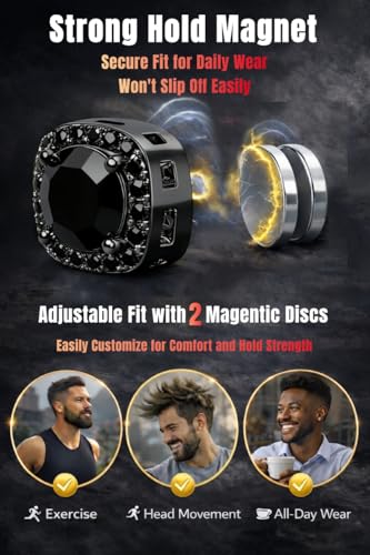Magnetic Earrings for Men 5A Cubic Zirconia Stainless Steel Clip On Earring | 2 Pairs Fake Earrings Non Pierced Magnet Nose Stud Piercings for Women, 5/6/7/8MM Simulated Diamond, Gold/Silver/Black Color - color: Black-Style One-6mm