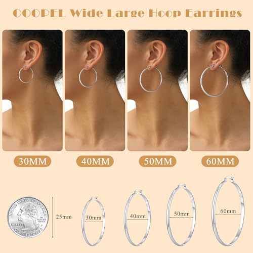 3mm Wide Large Hoop Earrings for Women Hypoallergenic 925 Sterling Silver Post Gold Earrings Lightweight Silver Hoop Earrings Oversize Big Gold Hoops 30/40/50/60MM - color: Silver, size: 50mm