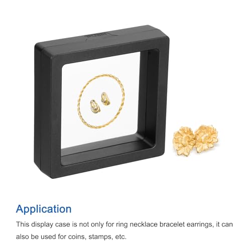 MECCANIXITY Floating Frame Display Holder Stand 3D Jewelry Display Box 2.76 x 2.76 x 0.79 Inch Black for Ring Necklace Bracelet Earring Pack of 2 - color: Black, size: 2.76 x 2.76 x 0.79 inch